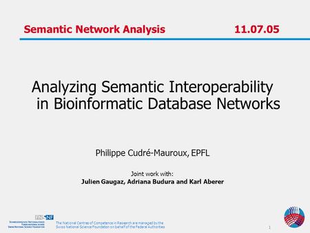 The National Centres of Competence in Research are managed by the Swiss National Science Foundation on behalf of the Federal Authorities 1 Semantic Network.