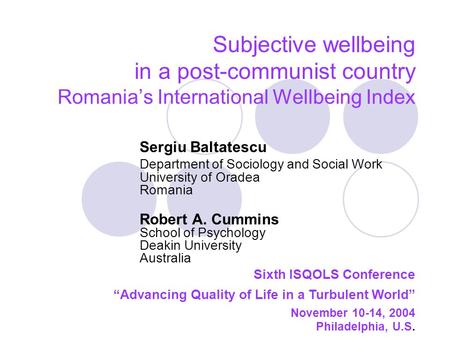 Sergiu Baltatescu Department of Sociology and Social Work