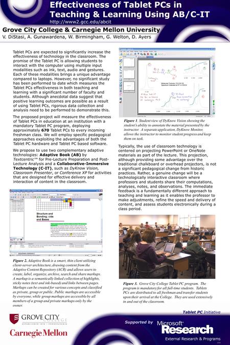 Tablet PC Initiative 2006 Effectiveness of Tablet PCs in Teaching & Learning Using AB/C-IT  Grove City College & Carnegie Mellon.