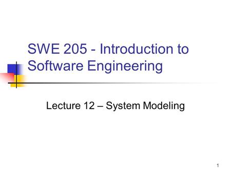 SWE Introduction to Software Engineering