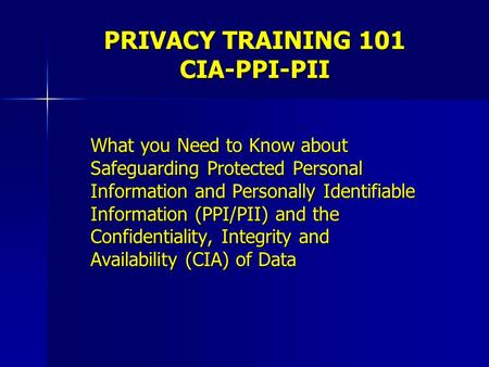 PRIVACY TRAINING 101 CIA-PPI-PII