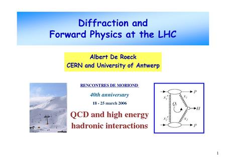 1 Albert De Roeck CERN and University of Antwerp Diffraction and Forward Physics at the LHC.