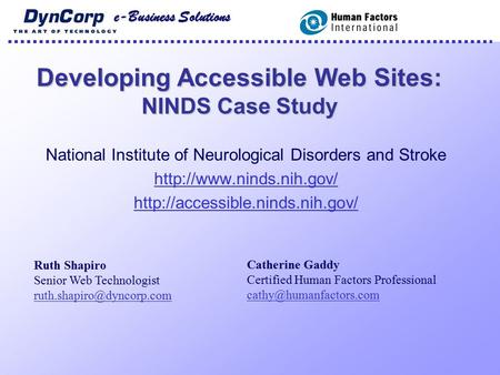 E-Business Solutions National Institute of Neurological Disorders and Stroke   Developing Accessible.