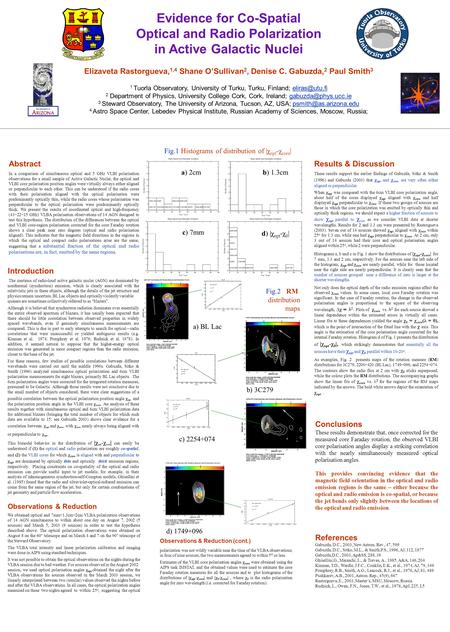 Evidence for Co-Spatial Optical and Radio Polarization in Active Galactic Nuclei Elizaveta Rastorgueva, 1,4 Shane O’Sullivan 2, Denise C. Gabuzda, 2 Paul.