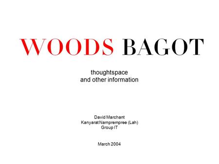 Thoughtspace and other information David Marchant Kanyarat Namprempree (Lah) Group IT March 2004.
