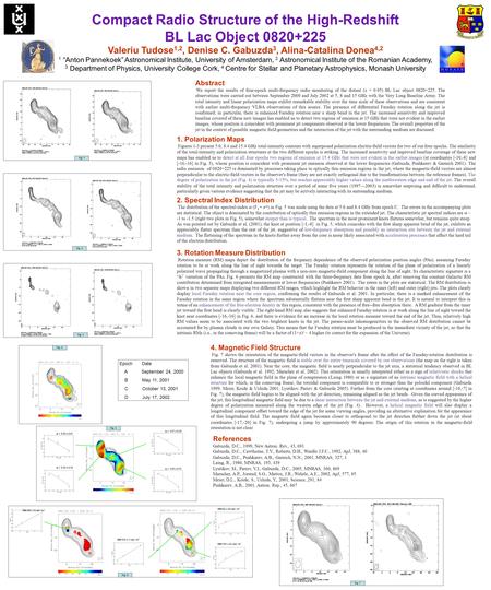 Compact Radio Structure of the High-Redshift BL Lac Object 0820+225 Valeriu Tudose 1,2, Denise C. Gabuzda 3, Alina-Catalina Donea 4,2 1 “Anton Pannekoek”