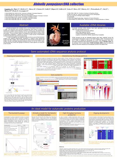 Alvinella pompejana cDNA collection Gagnière, N. 1, Bigot, Y. 2, Brelivet, Y. 1, Busso, D. 3, Chénais, B. 4, Gaill, F. 5, Higuet, D. 6, Jollivet, D. 7,