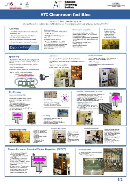 ATI Cleanroom facilities Contact: T.E. Sale, Advanced Technology Institute, School of Electronics and Physical Sciences, University.