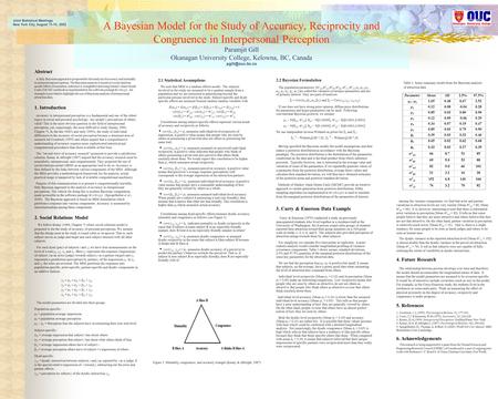 A Bayesian Model for the Study of Accuracy, Reciprocity and Congruence in Interpersonal Perception Paramjit Gill Okanagan University College, Kelowna,