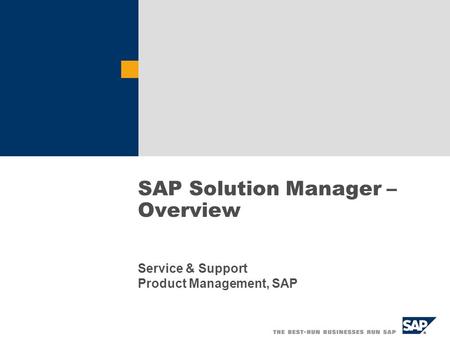 SAP Solution Manager – Overview