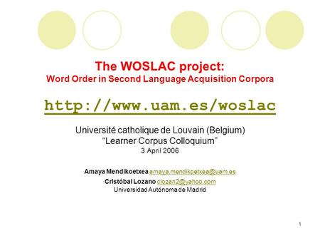 Word Order in Second Language Acquisition Corpora