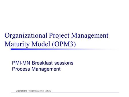 Organizational Project Management Maturity Organizational Project Management Maturity Model (OPM3) PMI-MN Breakfast sessions Process Management.