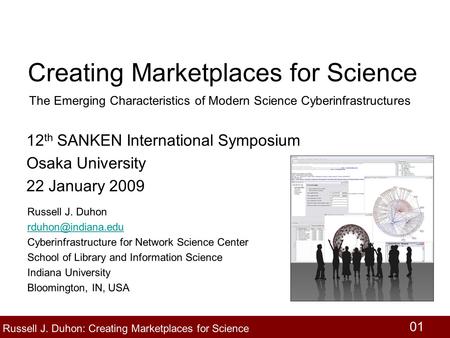 Creating Marketplaces for Science The Emerging Characteristics of Modern Science Cyberinfrastructures Russell J. Duhon: Creating Marketplaces for Science.