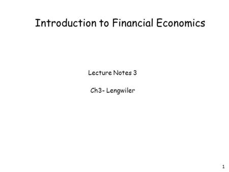 Introduction to Financial Economics