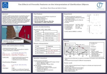 Results Clear distinction between two question intonations: perception and understanding level Three distinct prototypes for different interpretations.