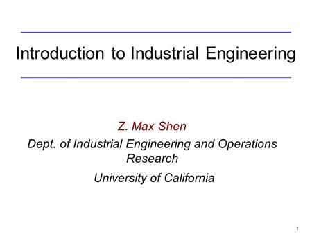 Introduction to Industrial Engineering