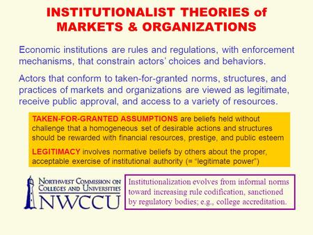 INSTITUTIONALIST THEORIES of MARKETS & ORGANIZATIONS