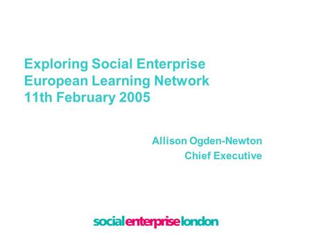 Exploring Social Enterprise European Learning Network 11th February 2005 Allison Ogden-Newton Chief Executive.