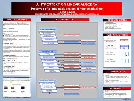 Printed by www.postersession.com A HYPERTEXT ON LINEAR ALGEBRA Prototype of a large-scale system of mathematical text Robert Mayans DEPARTMENT OF MATHEMATICS,