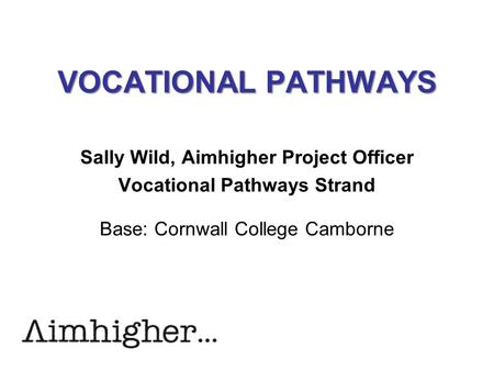 Sally Wild, Aimhigher Project Officer Vocational Pathways Strand