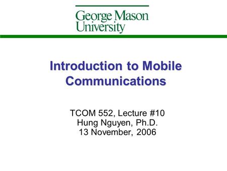 Introduction to Mobile Communications