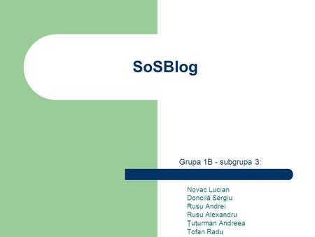 SoSBlog Novac Lucian Doncilă Sergiu Rusu Andrei Rusu Alexandru Ţuţurman Andreea Tofan Radu Grupa 1B - subgrupa 3: