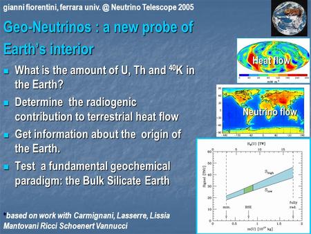 1 Geo-Neutrinos : a new probe of Earth’s interior What is the amount of U, Th and 40 K in the Earth? What is the amount of U, Th and 40 K in the Earth?