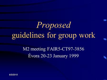 6/3/2015 Proposed guidelines for group work M2 meeting FAIR5-CT97-3856 Évora 20-23 January 1999.