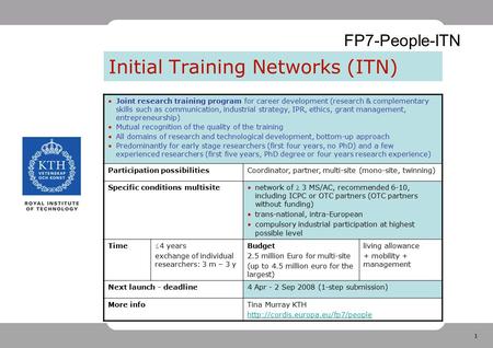 1 Joint research training program for career development (research & complementary skills such as communication, industrial strategy, IPR, ethics, grant.