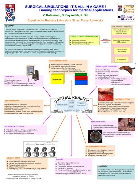 SURGICAL SIMULATIONS: IT’S ALL IN A GAME ! Gaming techniques for medical applications. V. Kotamraju, S. Payandeh, J. Dill Experimental Robotics Laboratory,