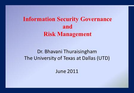 Information Security Governance and Risk Management