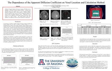 The Dependence of the Apparent Diffusion Coefficient on Voxel Location and Calculation Method Lars Ewell 1, Naren Vijayakumar 2 2007 Meeting of the American.