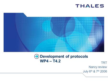 Development of protocols WP4 – T4.2 TRT Nancy review July 6 th & 7 th 2006.