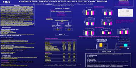 CHROMIUM SUPPLEMENTATION DECREASES INSULIN RESISTANCE AND TRUNK FAT Ellie Aghdassi, Ph.D., Irving E Salit, MD., Saira Mohammed, MSc.,Bianca M Arendt, Ph.D.,