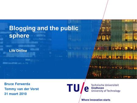 Blogging and the public sphere Life Online Bruce Ferwerda Tommy van der Vorst 31 maart 2010.