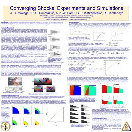 Converging Shocks: Experiments and Simulations J. Cummings 1, P. E. Dimotakis 2, A. K-W. Lam 2, G. P. Katzenstein 2, R. Samtaney 3 1 Center for Advanced.