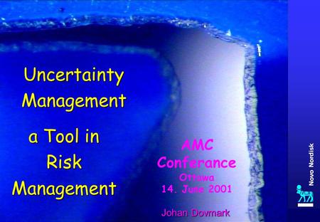 AMC Conferance Ottawa 14. June 2001 UncertaintyManagement Johan Dovmark a Tool in RiskManagement.