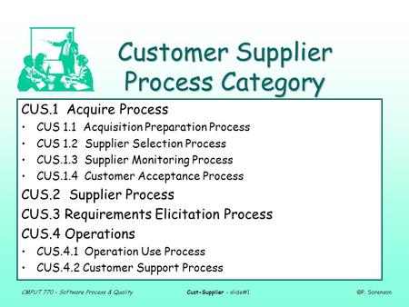 CMPUT 770 - Software Process & QualityCust-Supplier - slide#1  P. Sorenson Customer Supplier Process Category CUS.1 Acquire Process CUS 1.1 Acquisition.