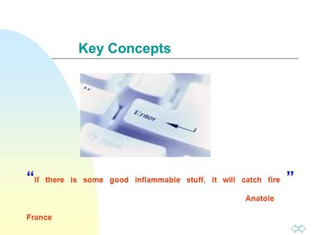 Key Concepts “ If there is some good inflammable stuff, it will catch fire ” Anatole France.