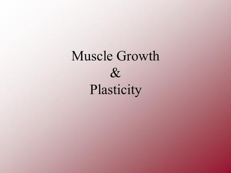 Muscle Growth & Plasticity. Embryology All muscles derive from the MESODERM of the GASTRULA Remember? Morula then Blastula then Gastrula From its mesoderm.