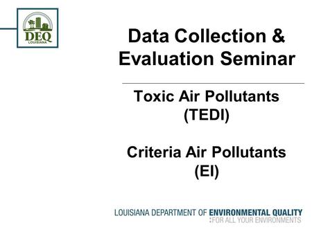 Data Collection & Evaluation Seminar Toxic Air Pollutants (TEDI) Criteria Air Pollutants (EI)