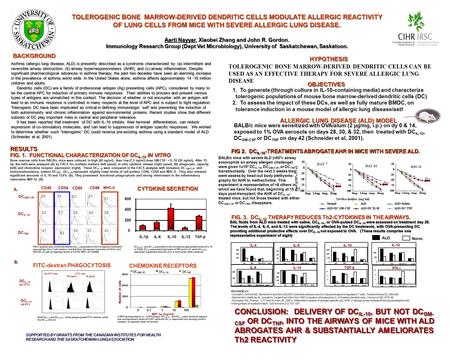 TOLEROGENIC BONE MARROW-DERIVED DENDRITIC CELLS MODULATE ALLERGIC REACTIVITY OF LUNG CELLS FROM MICE WITH SEVERE ALLERGIC LUNG DISEASE. Aarti Nayyar, Xiaobei.