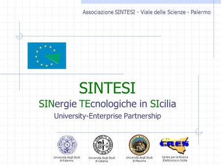 SINTESI SINergie TEcnologiche in SIcilia University-Enterprise Partnership Associazione SINTESI - Viale delle Scienze - Palermo Università degli Studi.