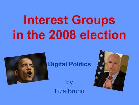 Interest Groups in the 2008 election Digital Politics by Liza Bruno.