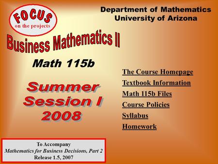 The Course Homepage Textbook Information Math 115b Files Course Policies Syllabus Homework Title Department of Mathematics University of Arizona To Accompany.