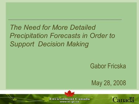 The Need for More Detailed Precipitation Forecasts in Order to Support Decision Making Gabor Fricska May 28, 2008.