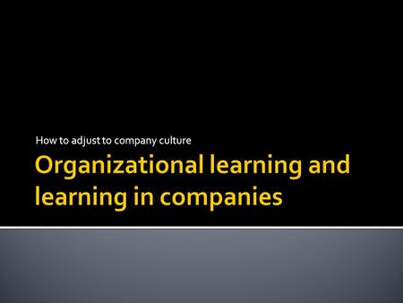 How to adjust to company culture.  Understanding organizations  Language  Story-telling  Examples of change projects in organizations  Power without.