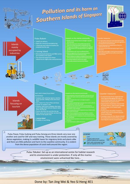 Done by: Tan Jing Wei & Yeo Si Heng 4E1 Islands mainly occupied by industries Pulau Bukom Shell’s oil refinery Plants for chemical manufacturing Chemicals.