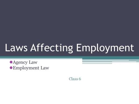 Laws Affecting Employment Agency Law Employment Law Class 6.