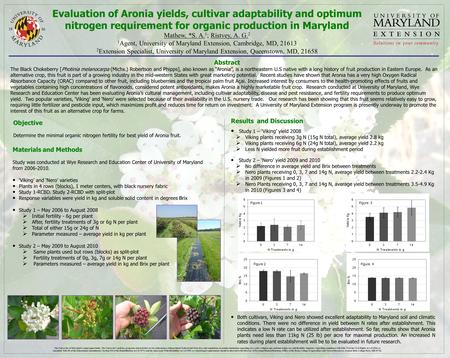 Evaluation of Aronia yields, cultivar adaptability and optimum nitrogen requirement for organic production in Maryland Mathew, *S. A. 1 ; Ristvey, A. G.